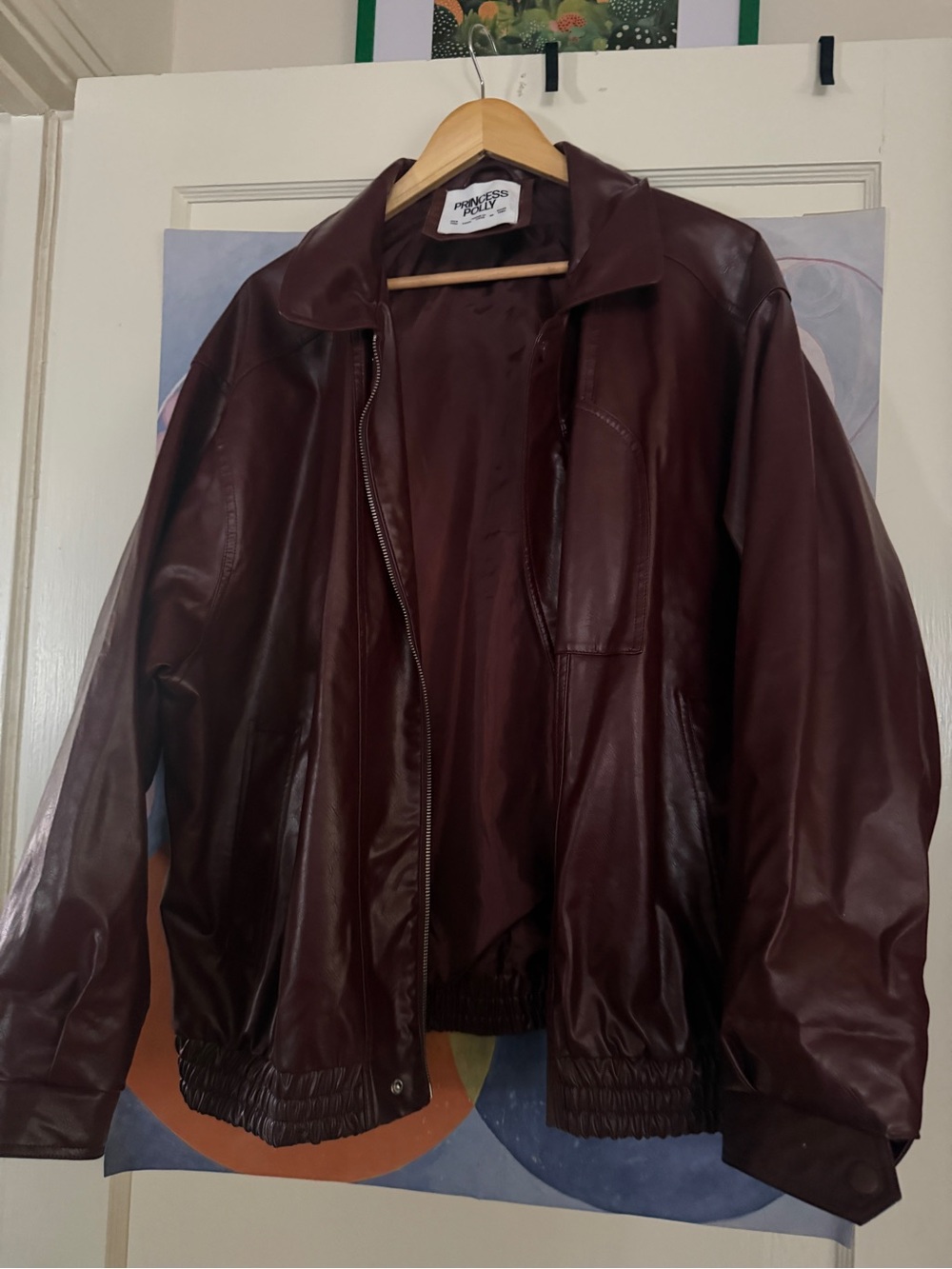 Princess Polly Oversized Faux Leather Jacket - Burgundy Wine - Picture 2 of 4